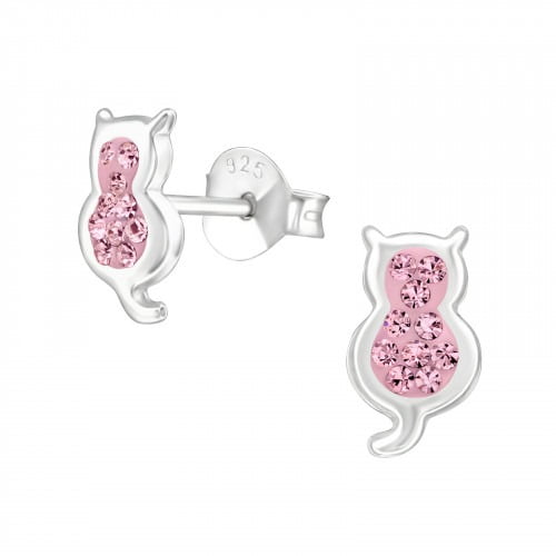 Kattenkopje oorbellen roze of zilver